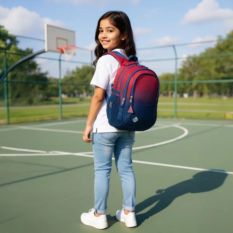 St.Right Backpack-Gradient-Navy-Burgundy-4 Cmprt-18 In-Girls (Polyester) Burgundy \ 30X20X45